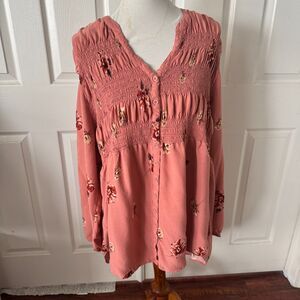 Torrid Womens Top Size 4/4X Cottagecore Floral Smocked Romantic Prairie